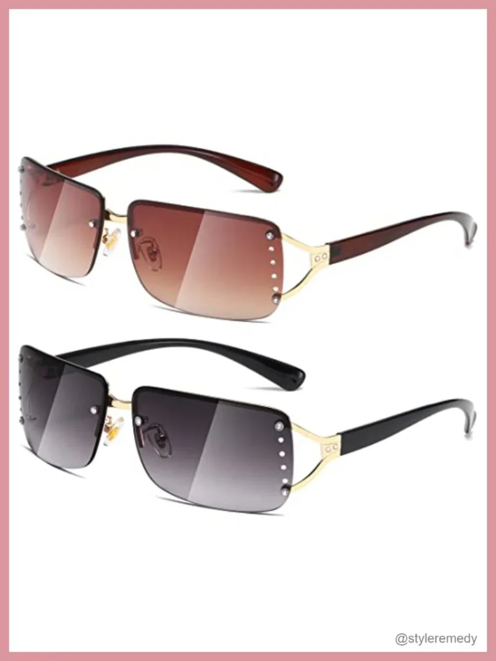 Rectangle Rimless Frameless Sunglasses Metal Frame Retro Square Wrap